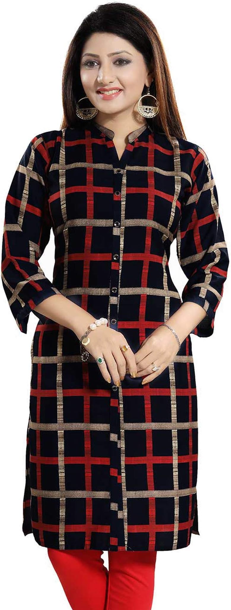 Impex Poly Crepe Checkered Knee Length Women's Kurta
