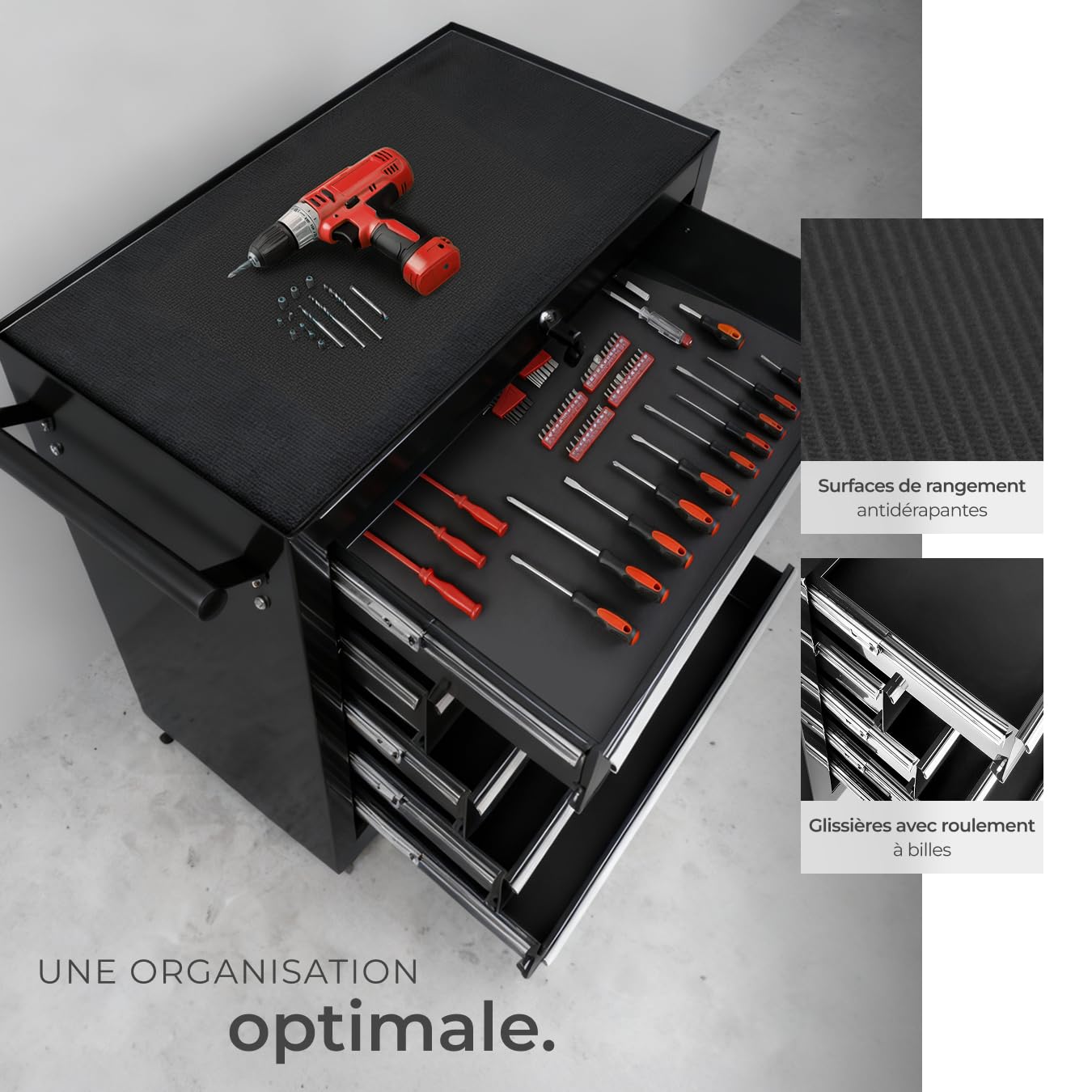tectake® Chariot d'atelier Metallique Servante d'atelier Vide Trolley Professionnel 5 Tiroirs spacieux Verrouillables Chariot a Roulette pour Rangement Atelier Garage - Noir