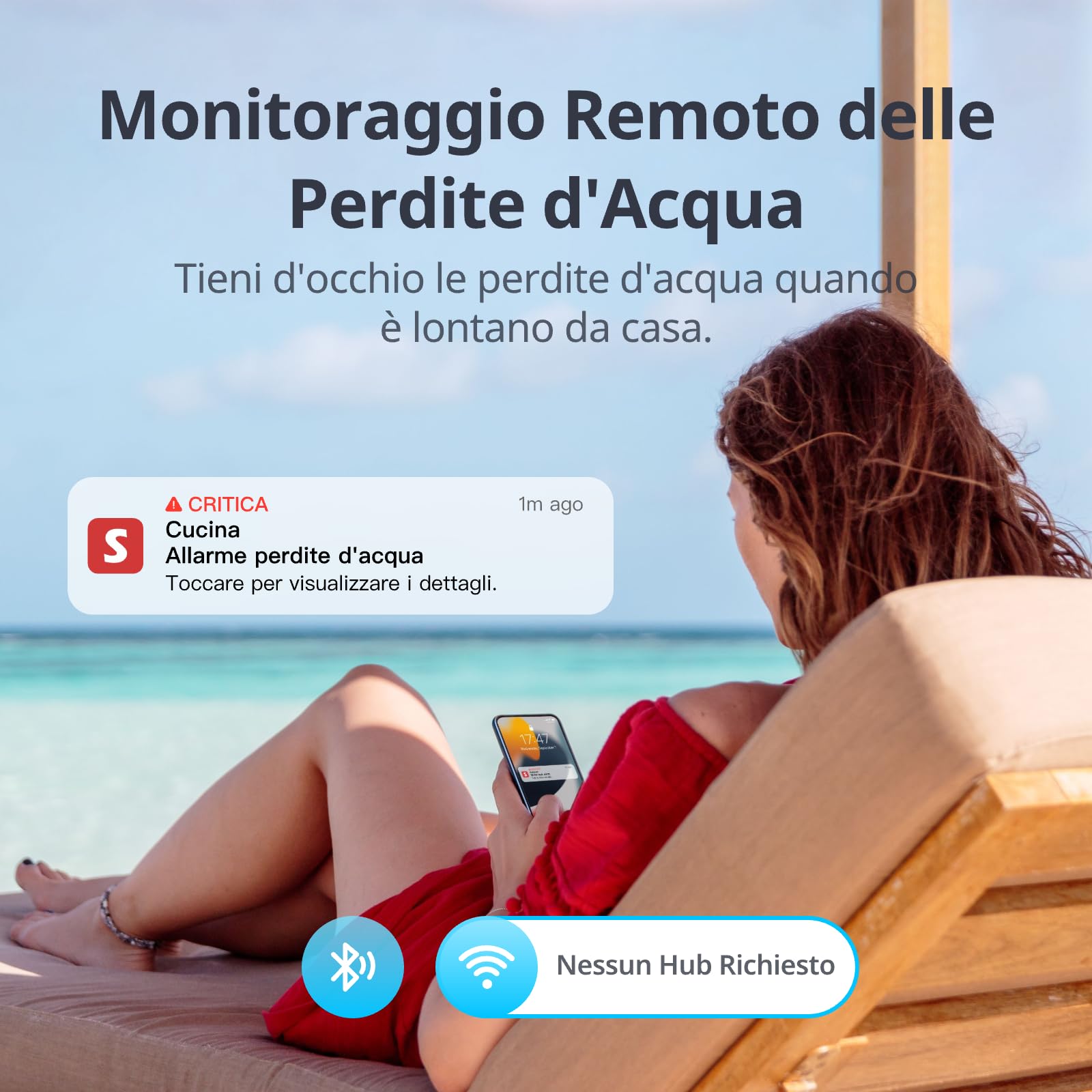 Sensore d'Acqua WiFi SwitchBot di 3, Rilevatore di Perdite d'Acqua Intelligente, 100dB Avvisi Regolabili e di App, IP67 Impermeabile, Rivelatore Wireless, nessun Hub richiesto (supporto 2.4G)