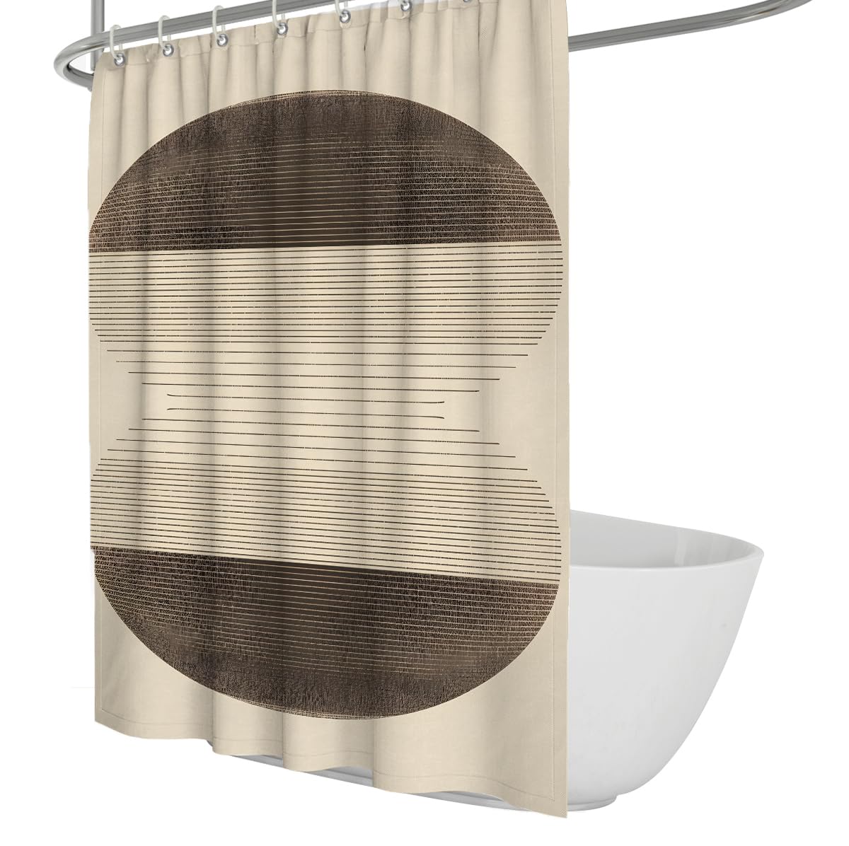 Uiringart Shower Curtains Brown Minimalist Geometric Circle W180xl200cm Abstract Line Art Mildew Resistant Waterproof Bath Curtains Bathroom Decor With Hook
