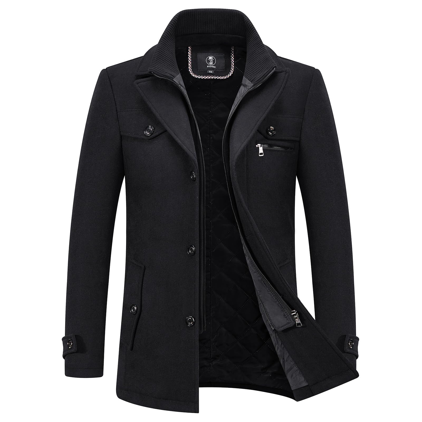 KUDORO Herren Wintermantel Wolle Kurzmantel Wollmantel Mittellang Slim Fit für Business Freizeit Winterjacke Peacoat Casual