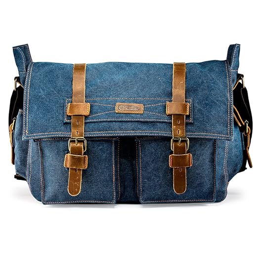 Messenger Bag for 17 Inch Laptop Vintage Canvas Leather Shoulder Crossbody Satchel Shoulder Computer College Bag Travel Office Messenger Bag for Men Women - Slate
