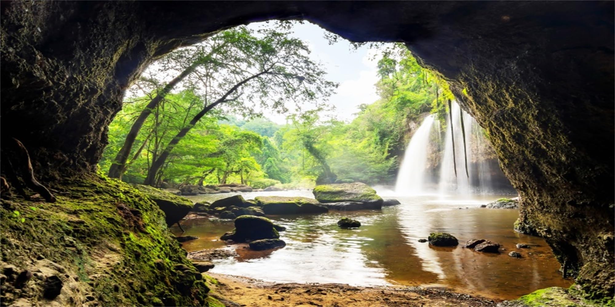 MIRRORANG 91x41cm Forest Fish Tank Poster Background Mountain Cave Waterfall Aquarium Background Decoration for Fish Tank — image 1