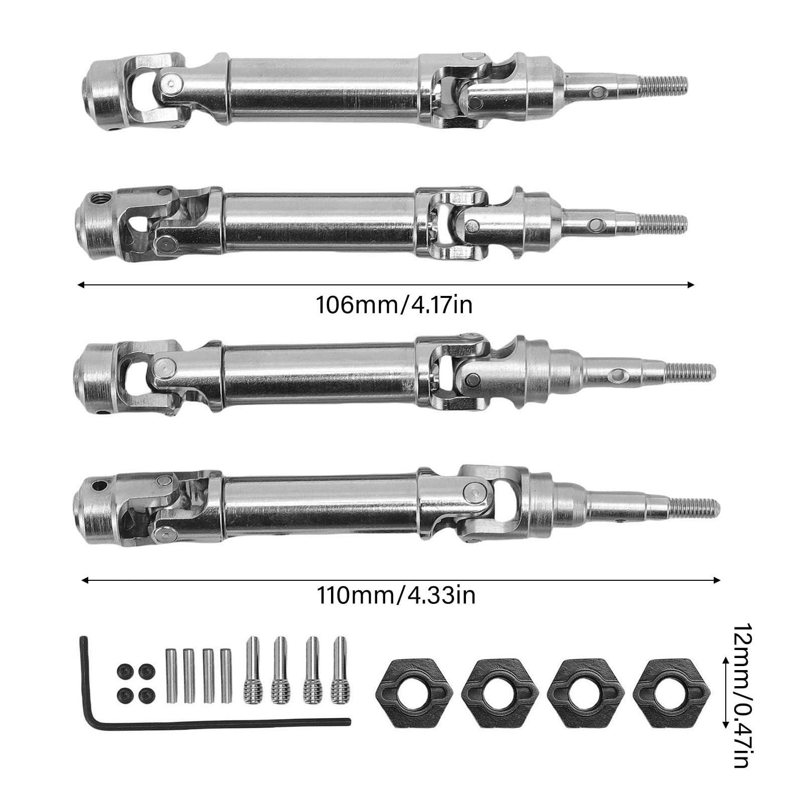 Set di Alberi di Trasmissione CVD Anteriori e Posteriori Set di Assi per Alberi di Trasmissione per Auto RC in Metallo per Fiesta ST Rally 1 10 4X4 Auto RC Senza Spazzole Installazione (SILVER)