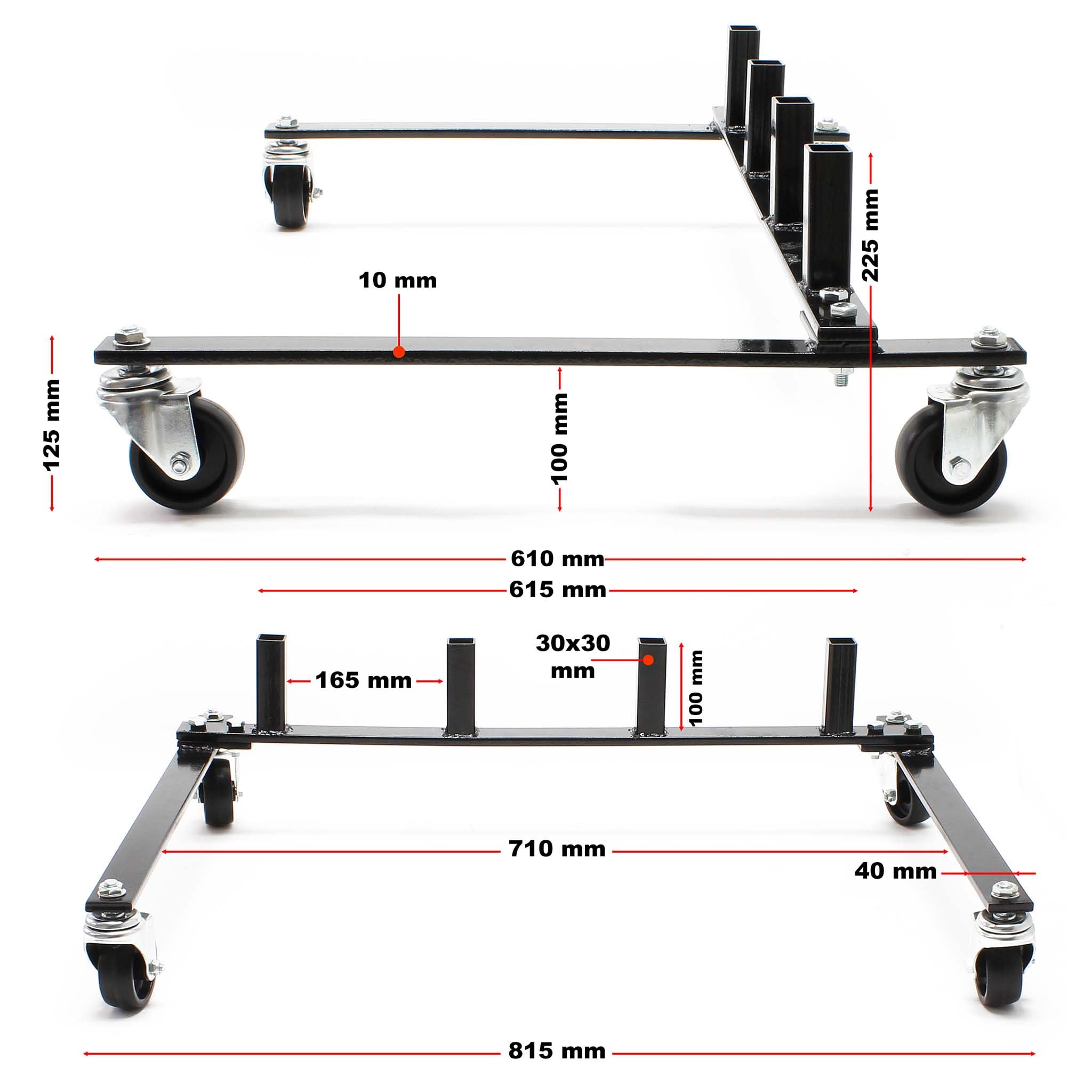 Wiltec Set Aufbewahrung für 4x Pkw Rangierhilfe und 4x Wagenheber, Rack Rollbar, Rangierheber hydraulisch je 680kg Tragkraft bis 30cm Reifenbreite