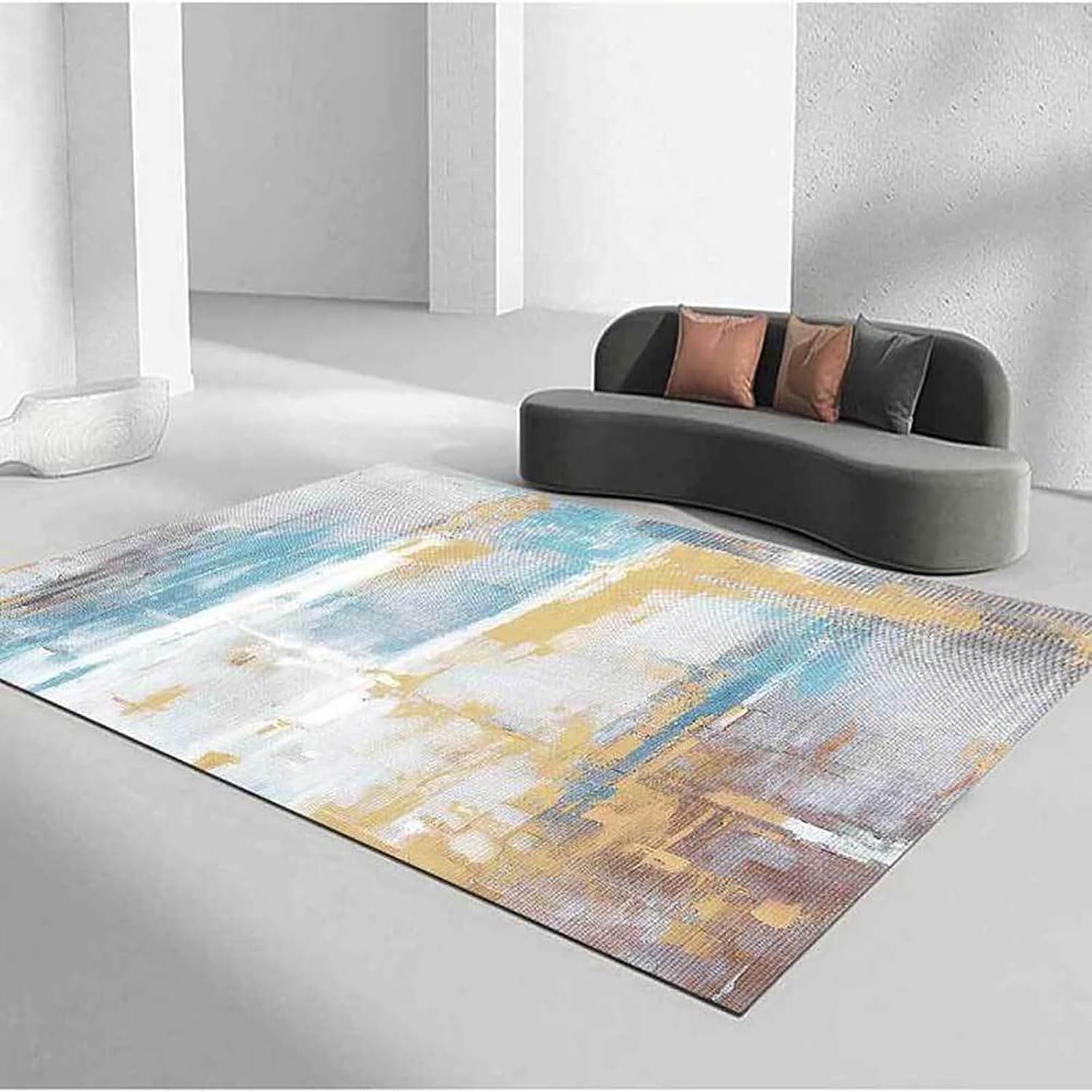 Tapis abstract blue antidérapant résoud le problème des sols froids