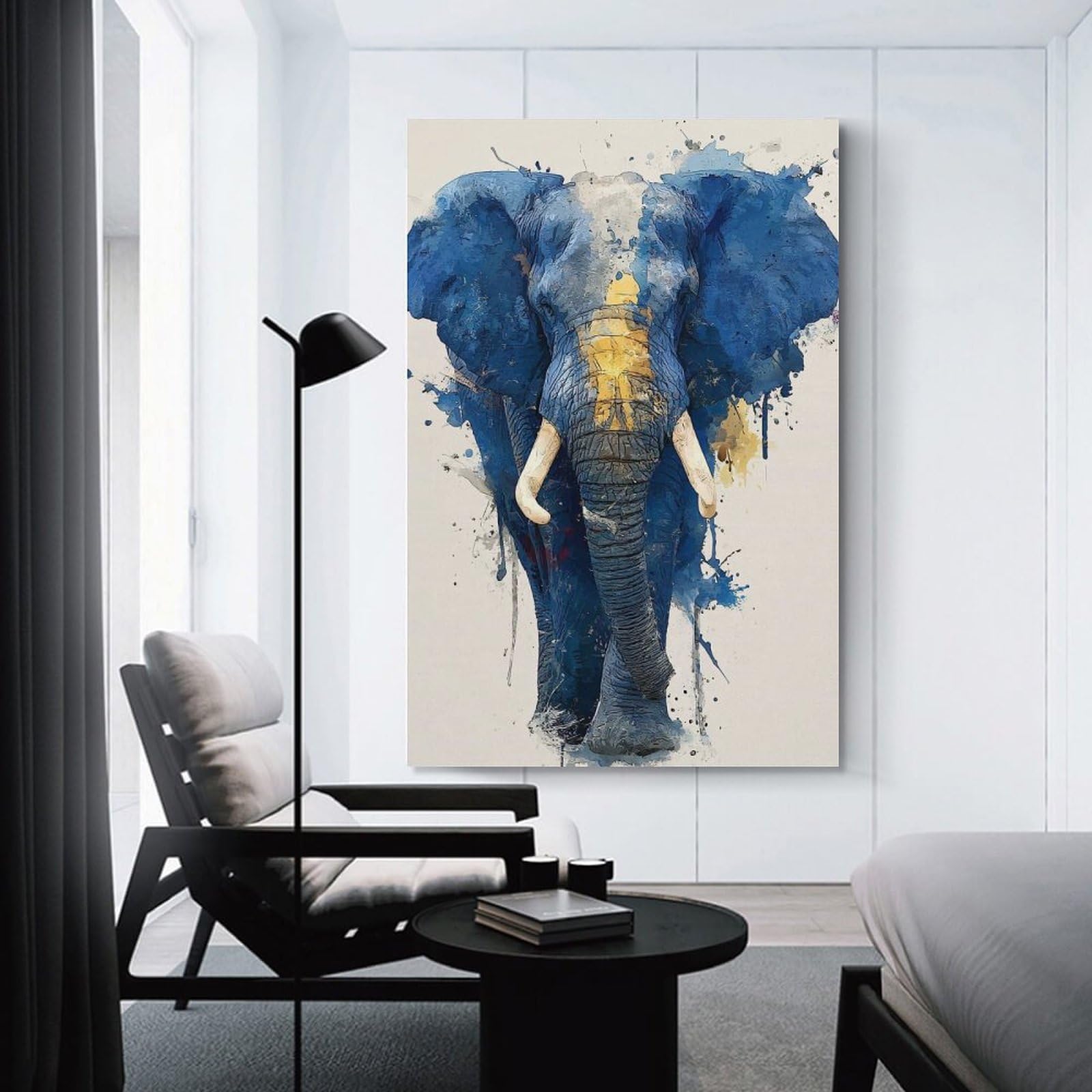 Junmoney Watercolor Elephant Portrait Decorative Canvas Print, 16x24inch(40x60cm), for Hallway, Bedroom Or Modern Interiors, Gift Idea for Housewarming And Birthdays