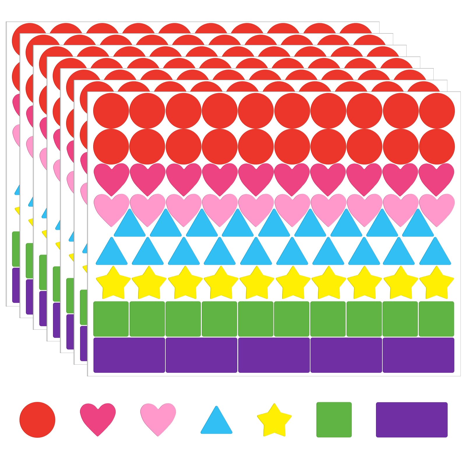 QFGasre 2520 Pcs Color Coding Stickers Multi-Shaped Label Colored Shape Sticker Labels Dot Stickers Square Labels for DIY Student Classroom Office