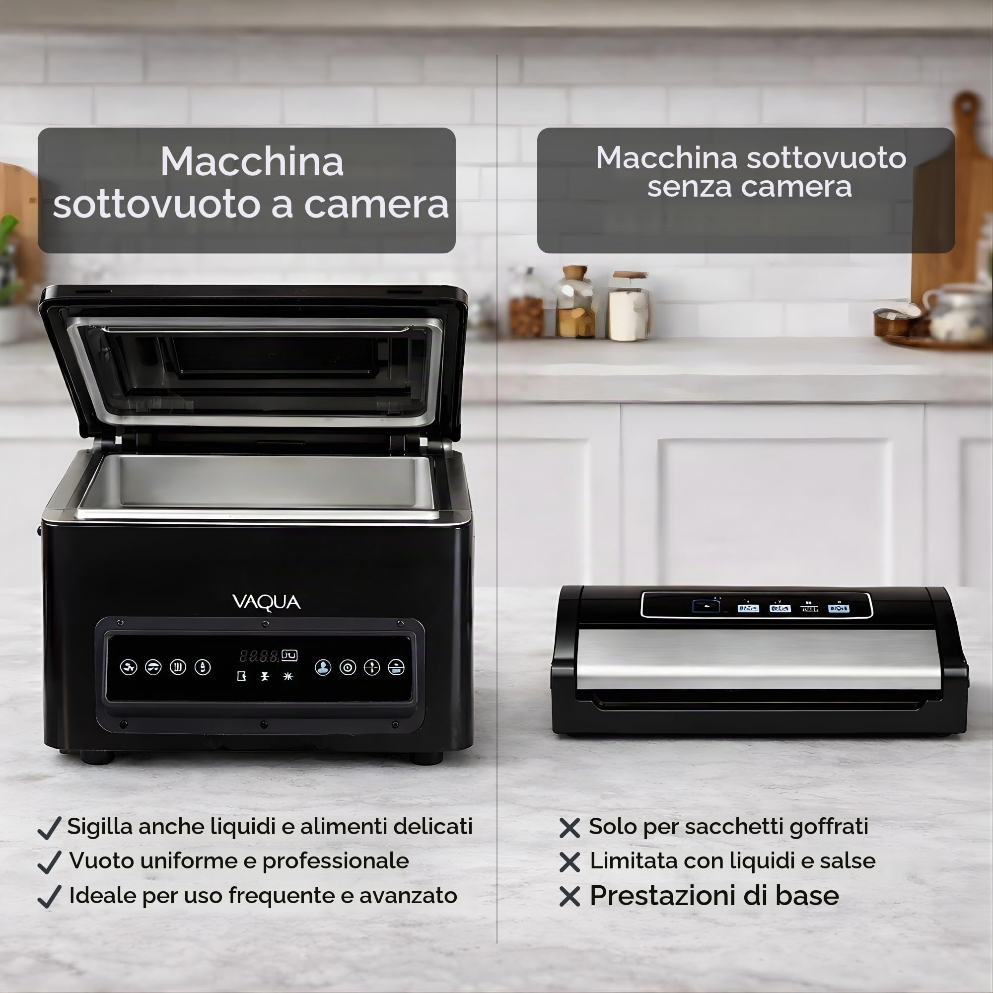 Macchina Sottovuoto a Campana VAQUA – Vacuum Chamber Sealer in Acciaio – Ideale per Carne, Pesce e Preparazioni Sous Vide – 350×240×445 mm - 25 buste omaggio