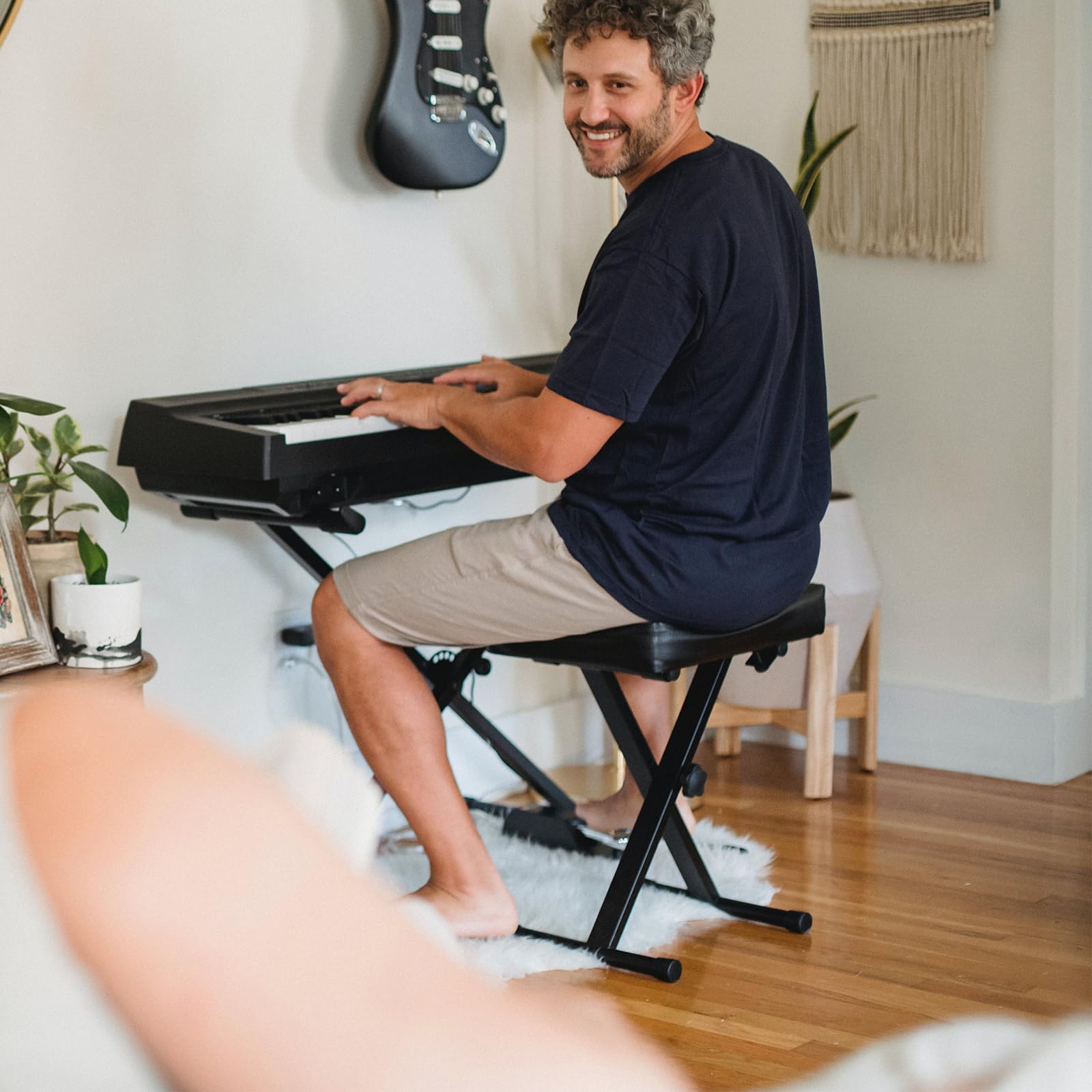 Banco de piano, banco de teclado, estilo X, acolchado, ajustable, portátil, plegable, impermeable y antideslizante