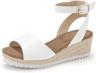 PANDANINJIA Girls Sandals Kids Wedge Espadrille Platform Summer Dress Shoe