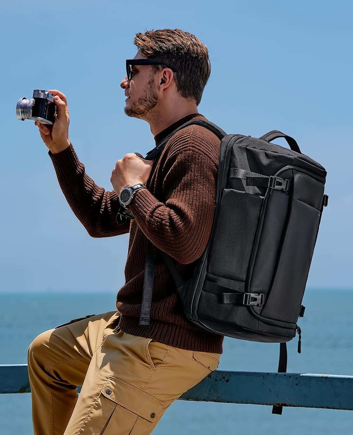 Muzee 38L Travel Backpack for Men, TSA Friendly Flight Approved Carry-on, Water-repellent Oxford Fabric, Wide Opening Fits 15.6 Inch Laptop, RFID Anti-theft Pocket, Business Commute Weekender Daypack