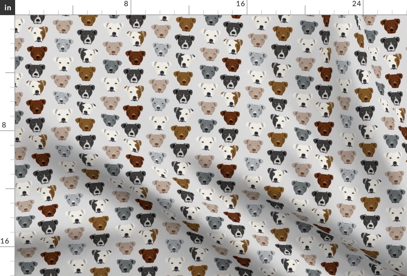 Spoonflower Fabric - Pitbull Heads Smaller Terrier Dog Light Grey Pitbulls Dogs Head Gray Printed on Upholstery Velvet Fabric Fat Quarter - Upholstery Home Decor Bottomweight Apparel