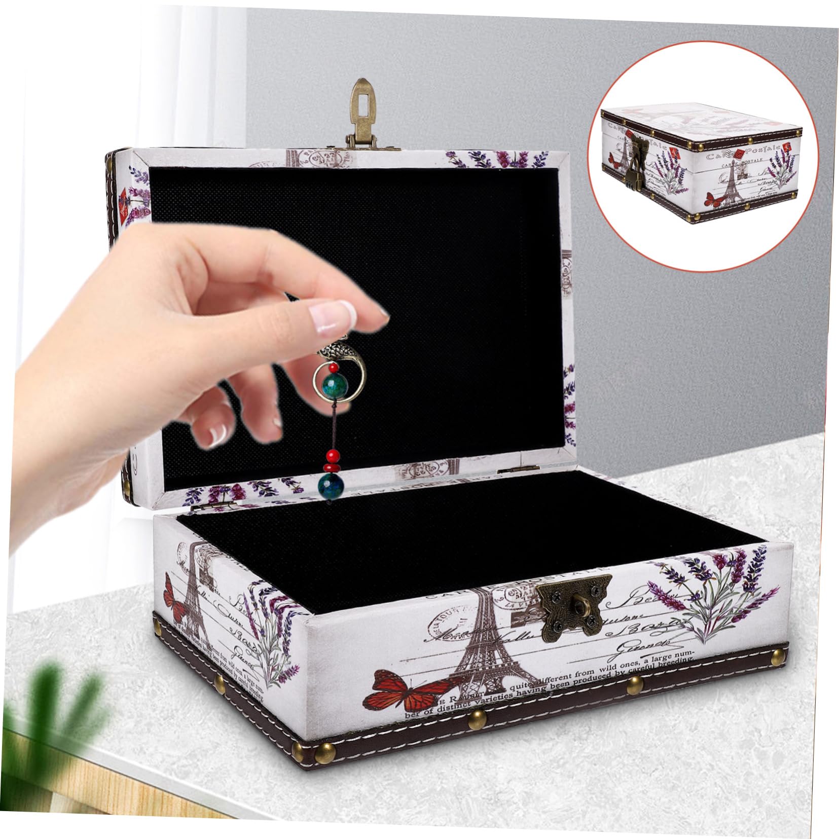 PRETYZOOM Vintage Holzschatzkiste mit Leder Verschlossener Aufbewahrungsbox mit Deckel und Staubschutz Klassische Holz und Lederbox für Dresser und Dekoration