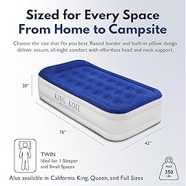 King Koil Luxury Twin Air Mattress with Built-in Pillow Top & Integrated High-Speed Patented Pump - 20 Inflatable Twin Blow Up Airbed for Camping, Home & Guests, Waterproof, 1-Year Warranty