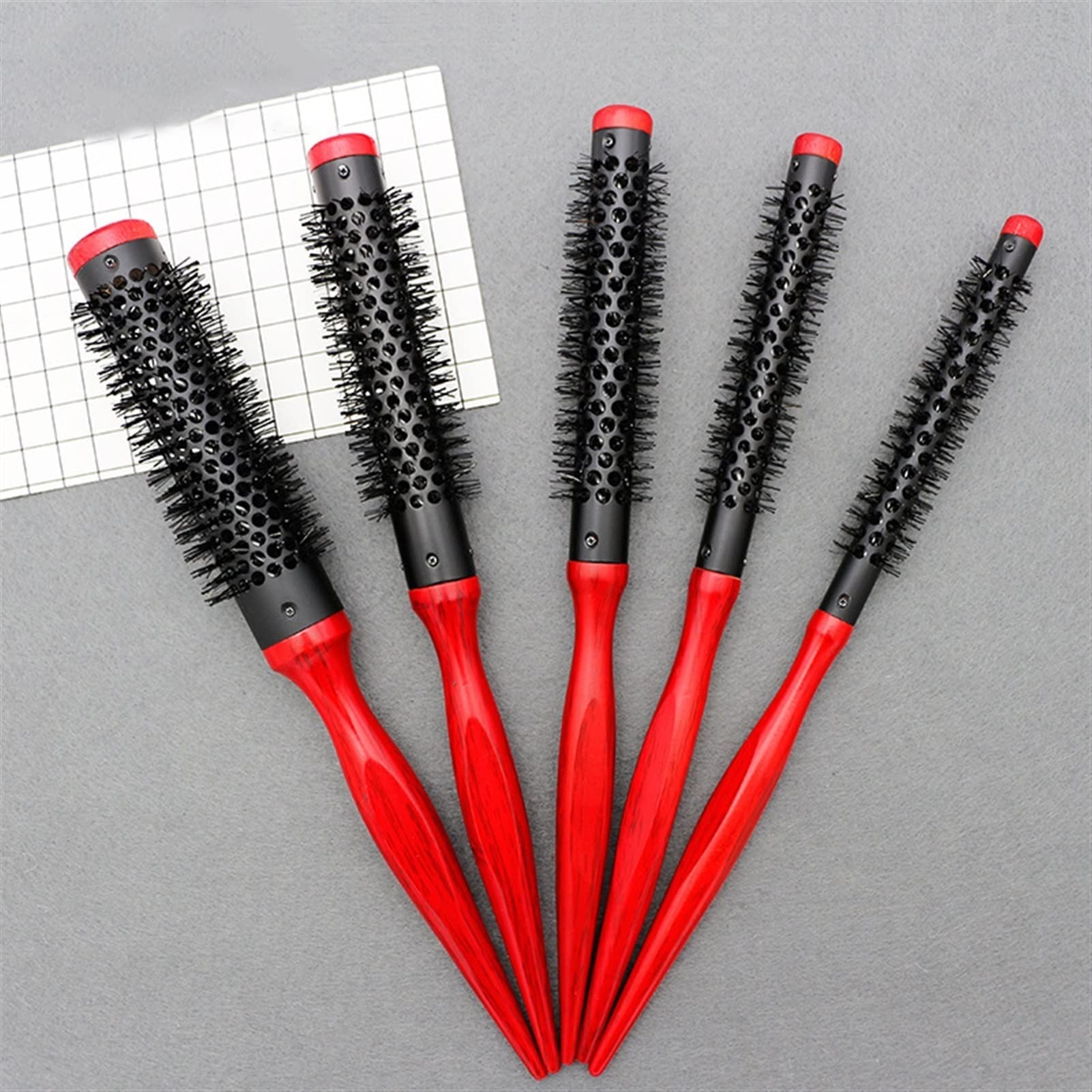 Pettine da Barbiere per Capelli Ricci 5pc. S Grezzo Capelli Roll Brush Pennello Pennello Rosso Rotondo Capelli Pettine Salone Capelli Pettinatura Pettine Spazzola per Pettinare per Uomini e Donne ( Co