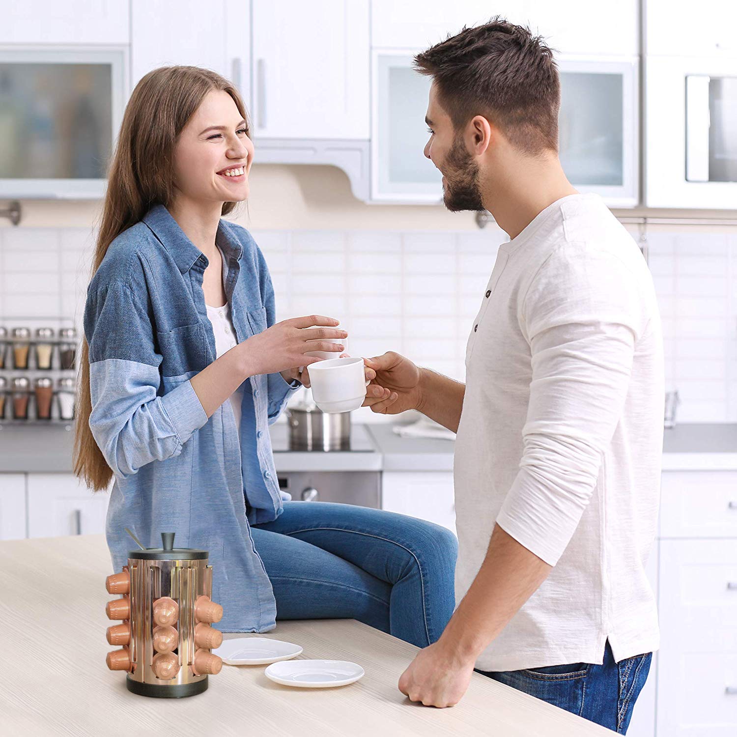 Portacápsulas Café Giratorio 360° Compatible con Nespresso y Dolce Gusto – Organizador Cápsulas 24 – Acero Inoxidable y Metacrilato – Diseño Elegante para Cocina y Oficina