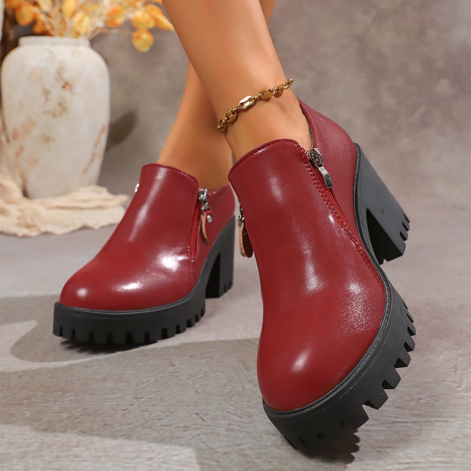 Botas de Vestir Rujer Botines de Plataforma con tacón Grueso, Botines Media Pantorrilla, Zapatos Invierno Informales a la Moda, cómodos y con Suela Duradera.