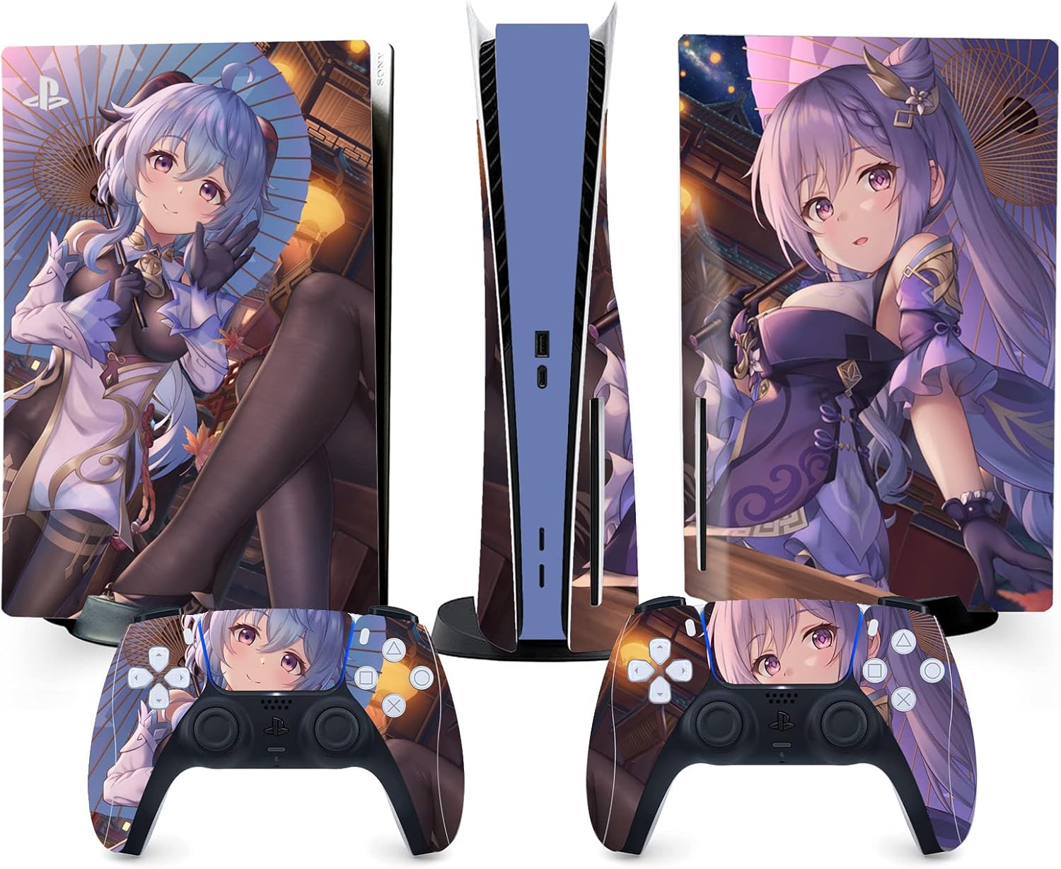 PS5 Console Skin and Controller Skin Set | Ganyu & Keqing Genshin Impact | Matte Finish Vinyl Wrap Sticker Full Decal Skins | Compatible with Sony PlayStation 5 Disc Version