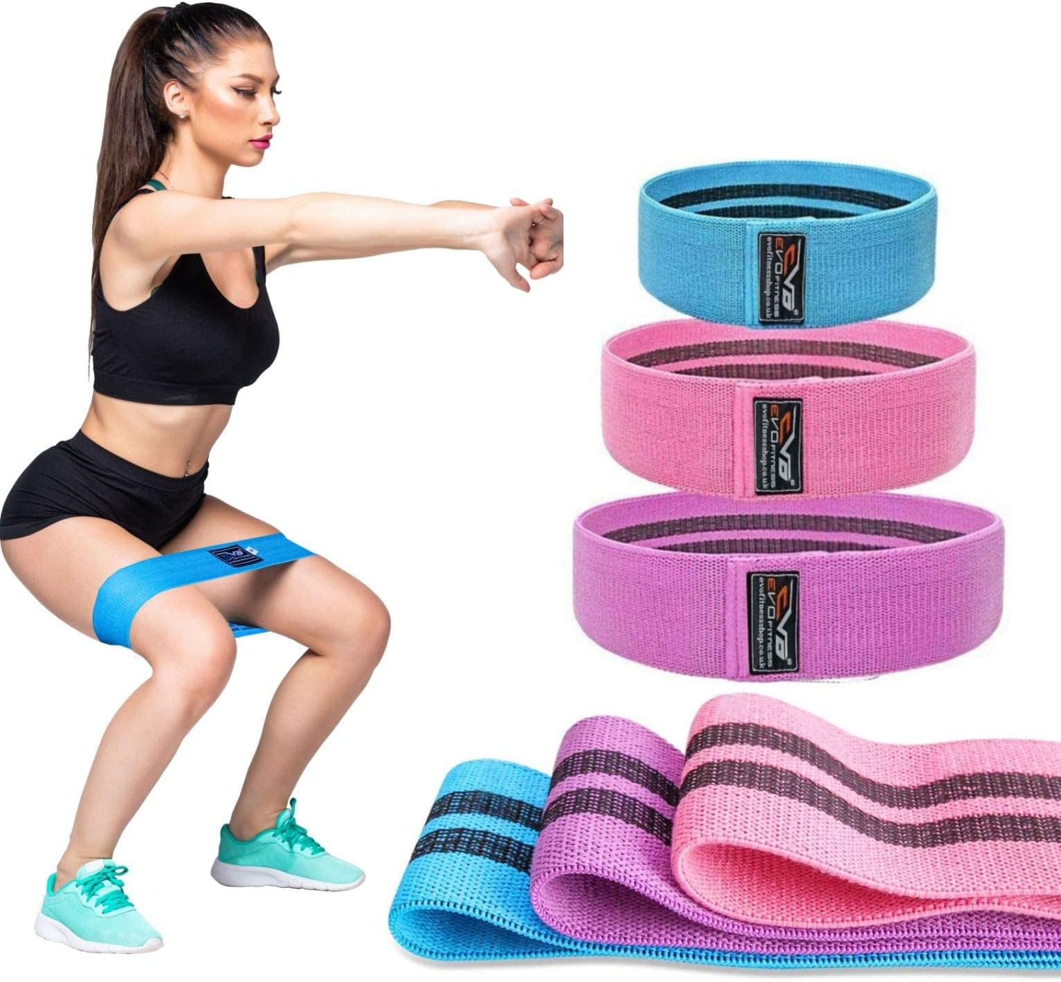 Islero Fitness EVO Resistance Bands for women with Non Slip Premium Fabric design Pull up Elastic Loops Gym Bands Best for Exercise of Legs Booty Glutes Hips Yoga Home Fitness [SOLD AS SINGLE BAND]
