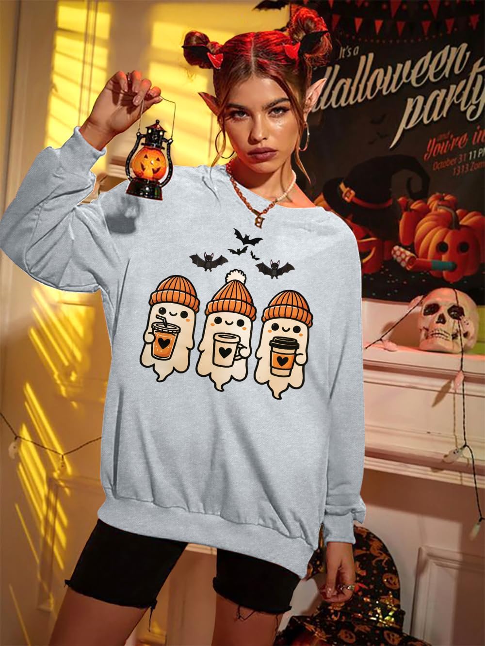 KIDDAD Halloween Sweatshirts for Women: Halloween Ghost Sweatshirt Cute Spooky Season Sweater Fall Graphic Crewneck Pullover