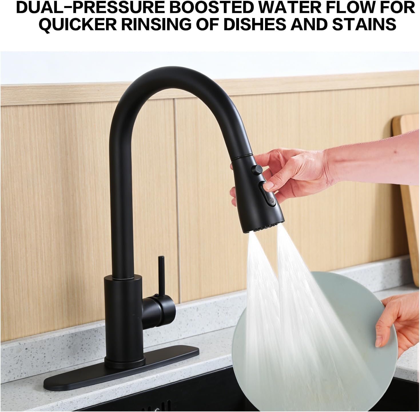 Kitchen Faucet with Pull Down Sprayer，Black Kitchen Sink Faucet，High Arc Single Handle Classic Stainless Steel Sink Faucet，1 or 3 Hole,Suitable for Farmhouse Camper Laundry Rv Bar