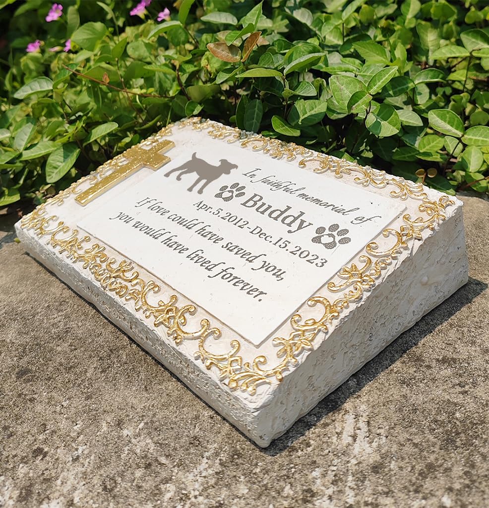 Personalized Pet Memorial Garden Stones with Cross Dog Grave Markers Cat Cross Memorial Headstones Pet Memorial Gifts Loss Dog Sympathy Gifts Pet Tombstone Waterproof and Weatherproof Dog Plaque