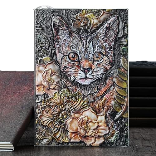［セドナの魔法］魔法のノート 3Dエンボス革のアンティークノート 猫(カラー） 21.5cm x 14.5cm(A5サイズ）フェイクレザー ハードカバー レトロノート 魔導書 錬金術のサムネイル