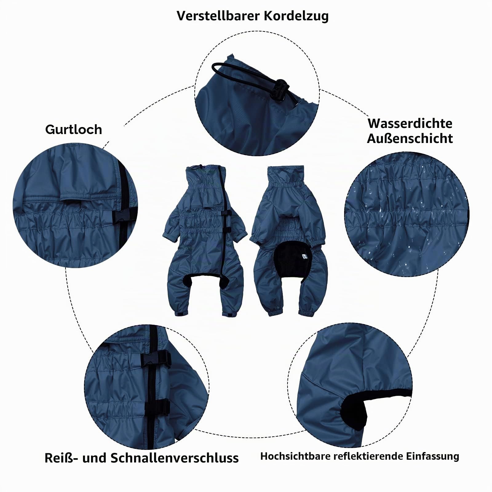 Hunde Wintermantel 1/2 Hosenanzug mit Beinen, Wasserdicht Regendicht Hund Jumpsuit mit Fleece Futter, Winddicht, reflektierend, für Kleine und mittelgroße Hunde-Navy Blau-XXXL