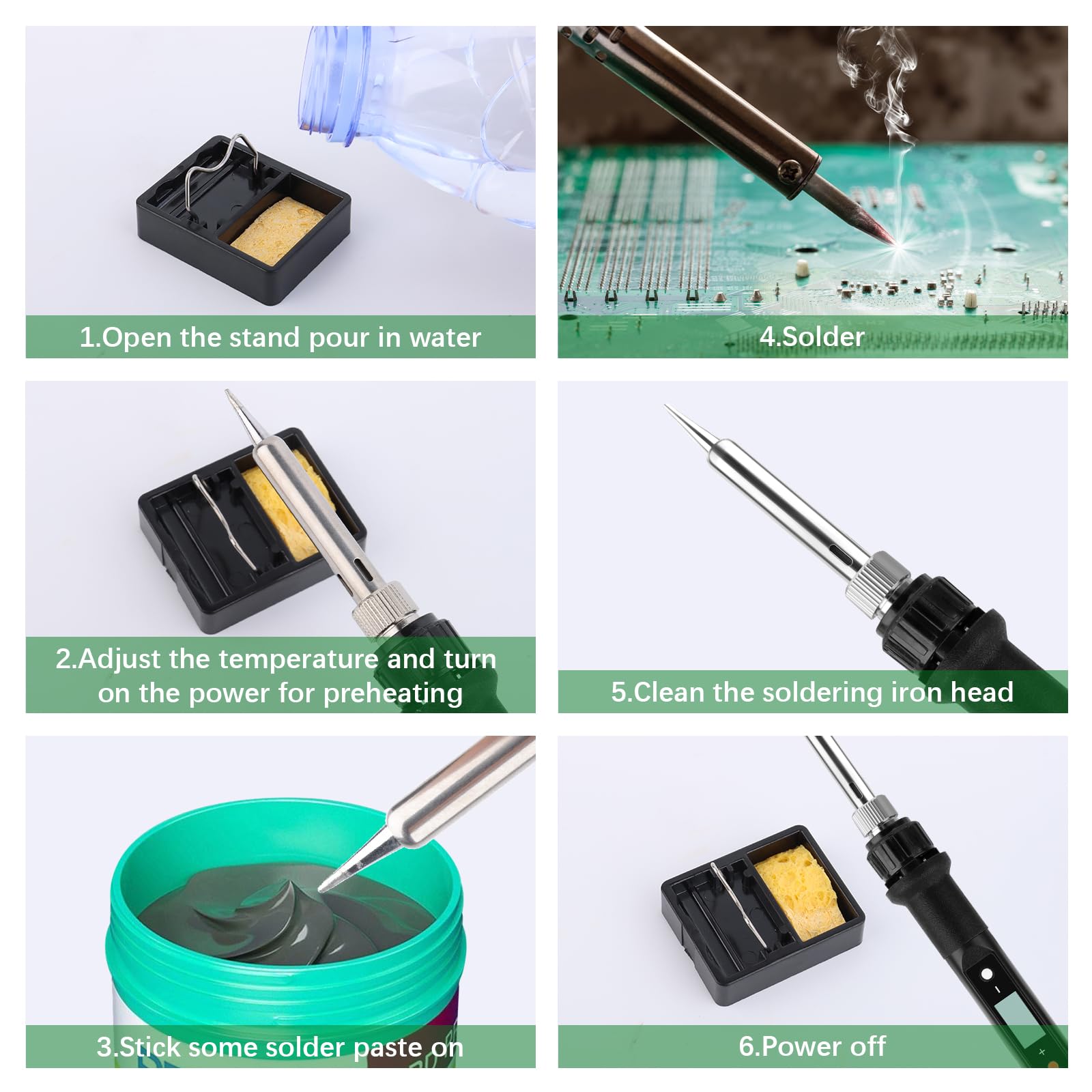 Kit Saldatore A Stagno 80W - Temperatura Regolabile 180-480°C, 5 Punte, Display LED - Foto 2