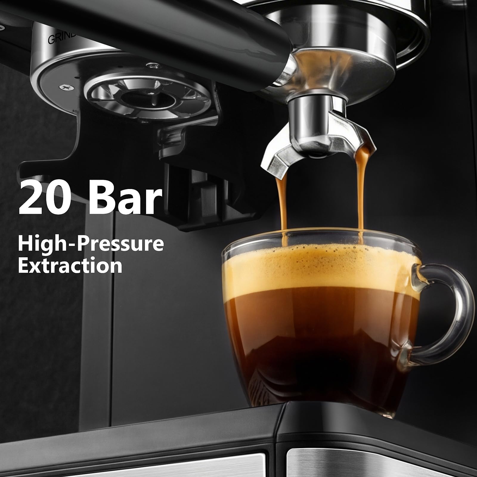 Espresso Machine with Grinder, 20 Bar Professional Expresso Coffee Machines with Milk Frother Steam Wand, Espresso Maker with 60oz Removable Water Tank, Cappuccino & Latte Machine for Home (Black) — view 5