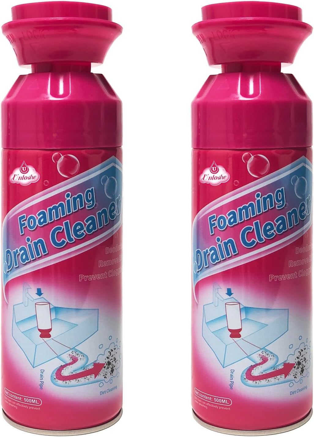 Drain Cleaner, Foaming Drain Cleaner and Deodorizer, Drains Clog Remover for Bathroom Sinks, Washbasin, Tubs (2 PCS)