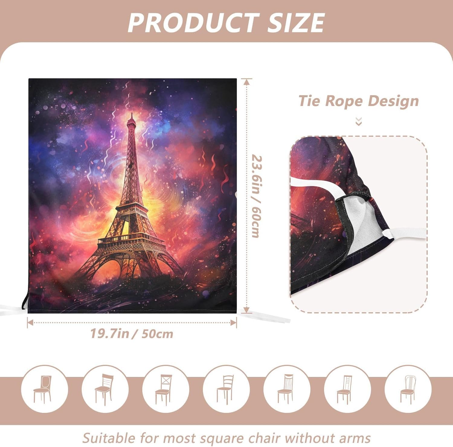 ALAZA Eiffel Tower Music Notes Chair Back Cover Set of 6, Washable Reusable Removable Chair Slipcovers Decorative Chair Cover for Home Kitchen Wedding Party