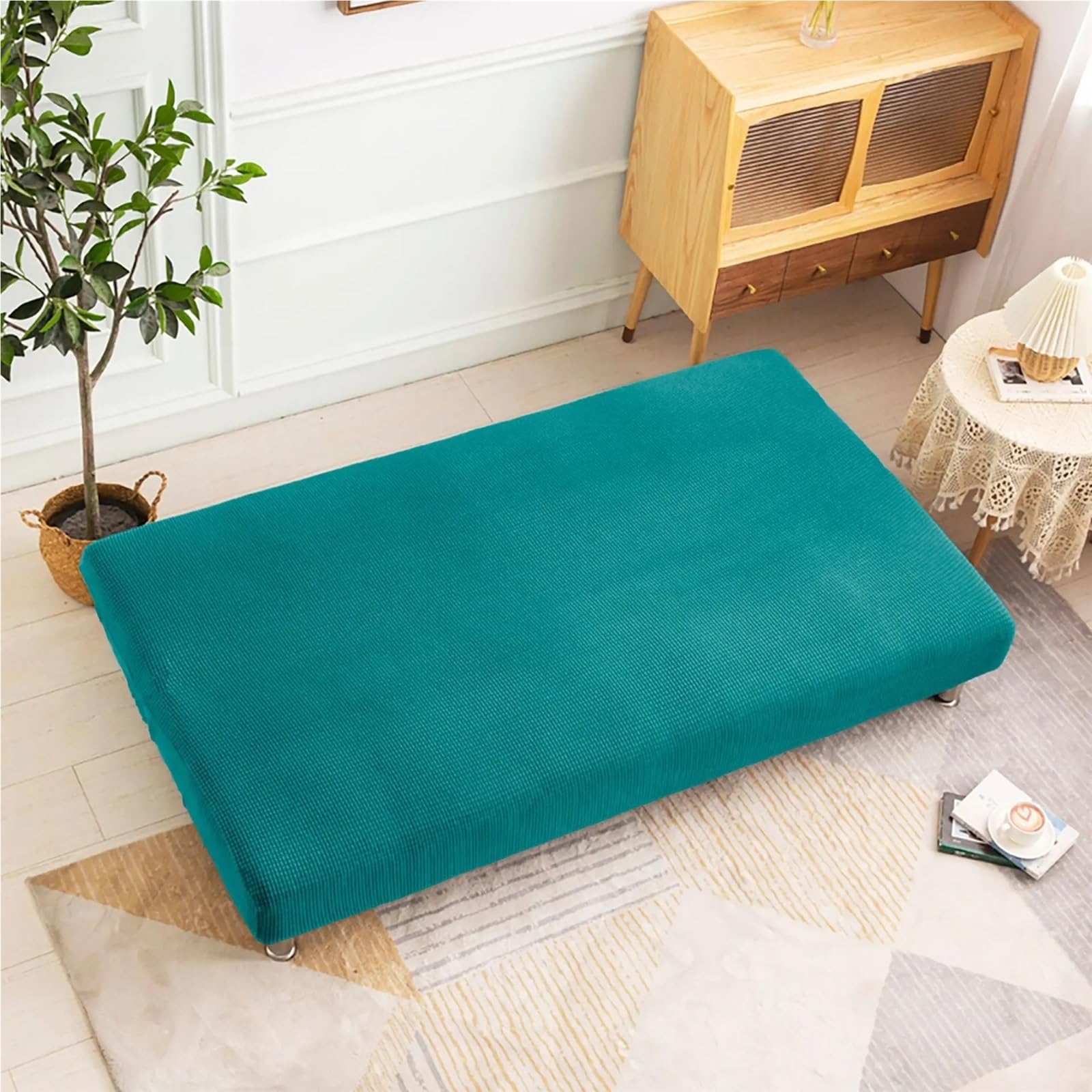 Funda de sofá elástica sin Brazos Suave para Sofá | Funda de futón con protector de muebles de sofá cama grueso con parte inferior elástica(Color 2,L 180-210cm)