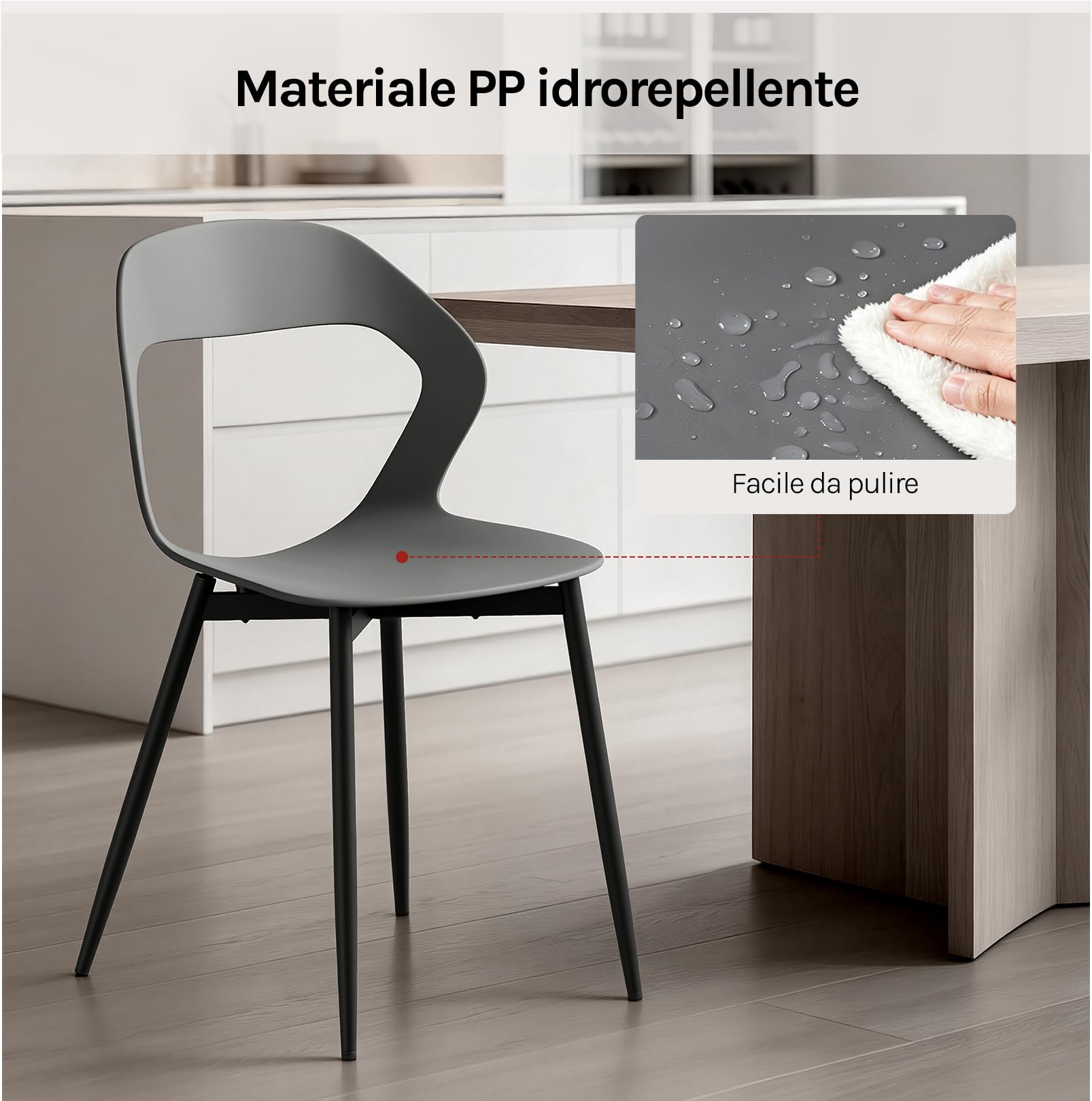 WOLTU Set di 4 Sedie Sala da Pranzo, Sedie Cucina con Schienale Traforato | In PP e Metallo, senza Braccioli, Capacità di Carico 150 kg, per Soggiorno, Camera da Letto e Studio, Grigio