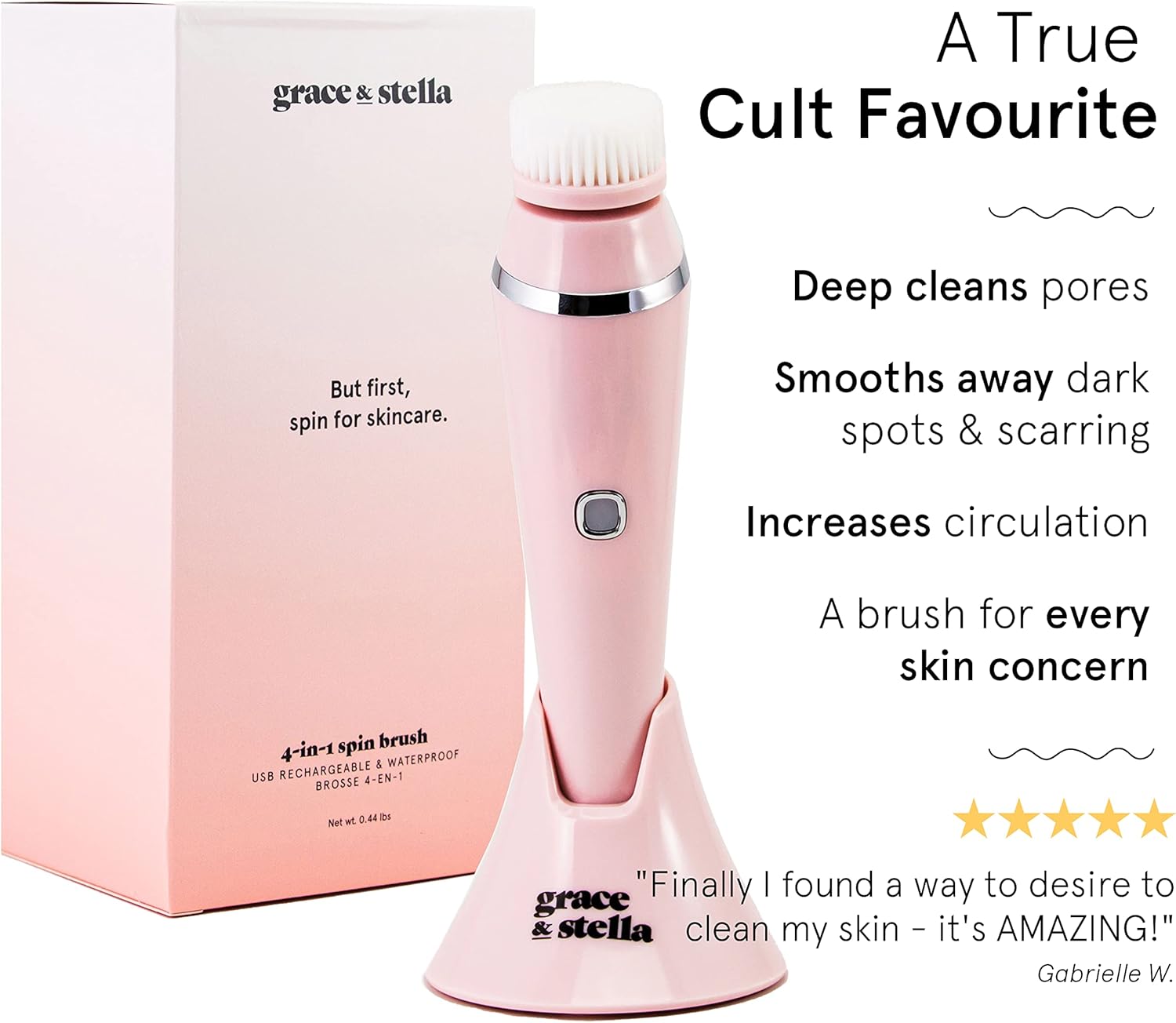 Facial Spin Brush for Cleansing and Exfoliating - Spinning Face Cleansing Brush Skin Care - Spinbrush for Face Cleansing by Grace and Stella (4 Brush Heads) : Beauty & Personal Care