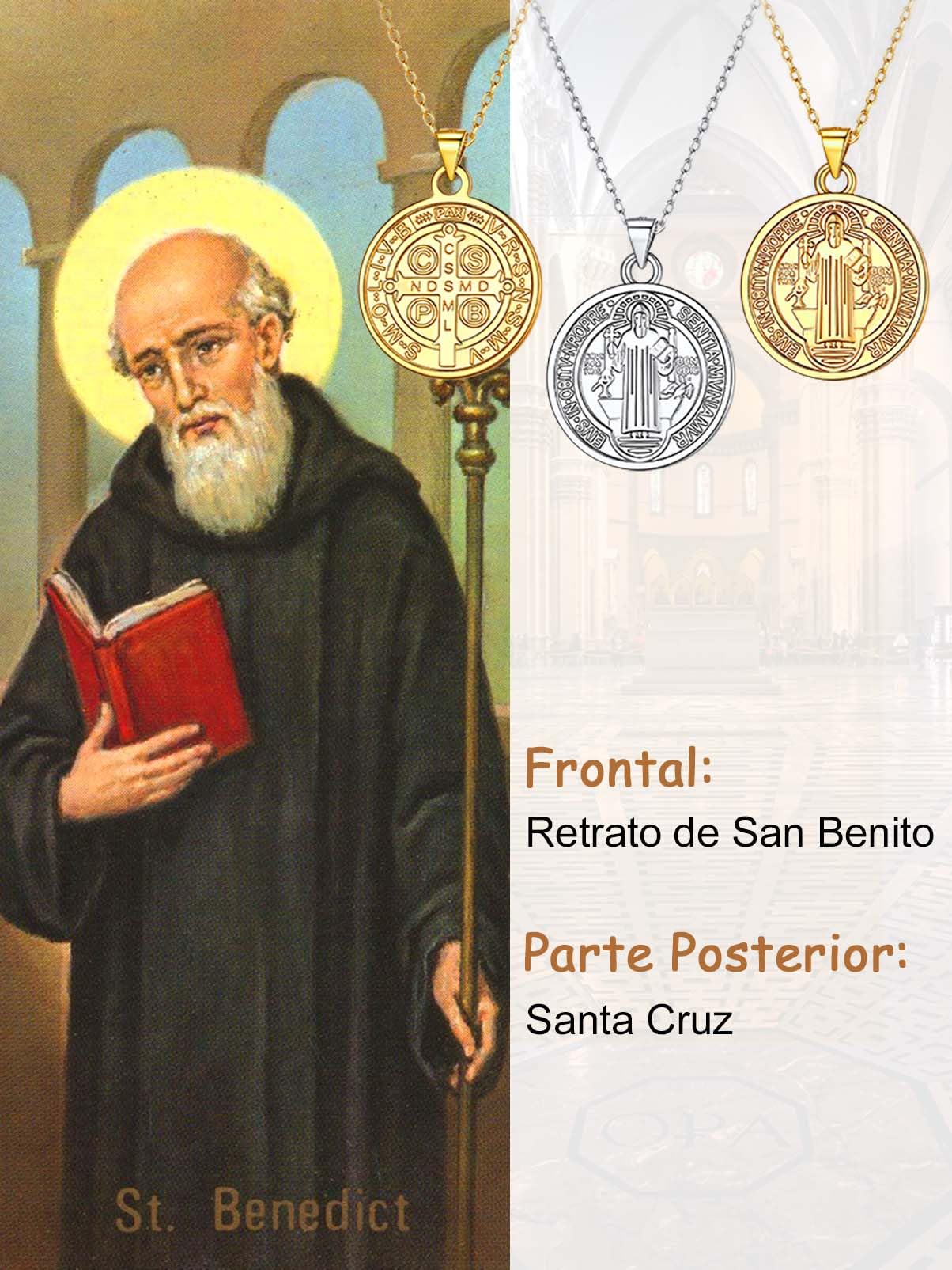 Silvora Collar San Benito Plata 925 Hombre Mujer Medalla Religioso | Material Plata de Primera Ley Colgante Amuleto Talismán Joyería Caja Regalo