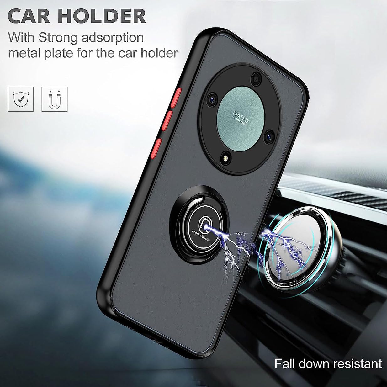 HULLIN Cover Telefono Design per HONOR Magic5 Lite 5G (6.67 Inches), Custodia Antiurto Armatura con Anello Magnetico - Blu