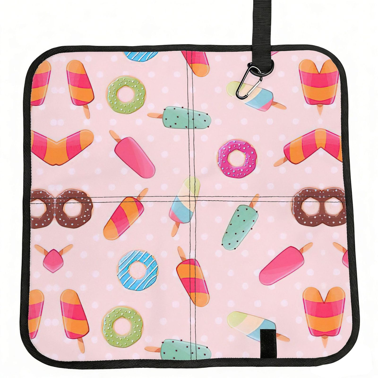 eeprty Many colored ice cream Printed Portable Seat Cushion Strap, Foldable Pad for Stadium Bleachers Hiking Travel