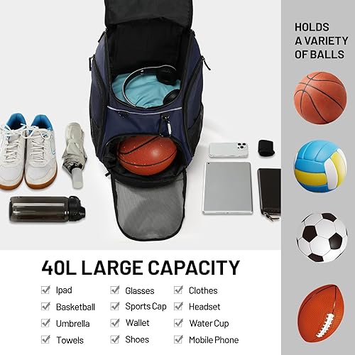 Miniatura 8 de MIER Gym Backpack 40L Basketball Backpack with Ball Compartment & Shoes Storage Multi-Functional Sports Soccer Bag Large Equipment Back Pack