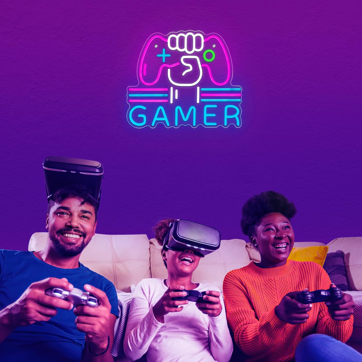 Gamer Neon Sign, Bright and Dimmable Large Colorful Neon Light for Gaming Video Room Bedroom Wall Decor, USB Powered LED Game Room Night Lights Gift for Boys Teen Kids Gamers(15.4X12.6") (Gamer) - Image 7