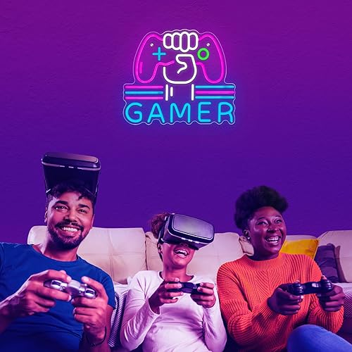 Miniatura 7 de Letrero de neón para gamer, brillante y regulable, grande, luz de neón colorida para sala de juegos, sala de videos, decoración de pared,