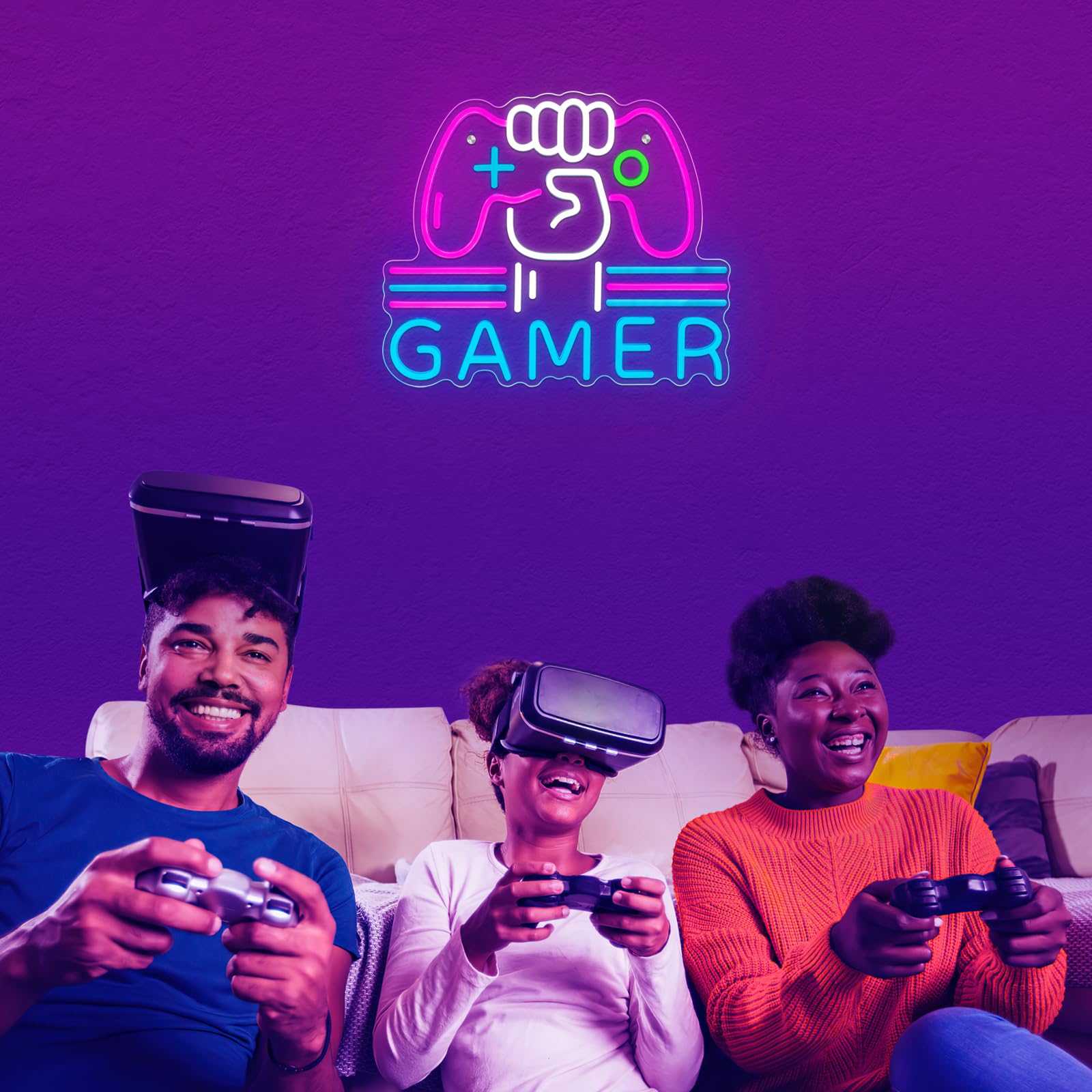 Gamer Neon Schild, hell und dimmbar, großes buntes Neonlicht für Gaming-Video-Zimmer, Schlafzimmer, Wanddekoration, USB-betriebene LED-Spielzimmer-Nachtlichter, cooles Geschenk für Jungen, Teenager,