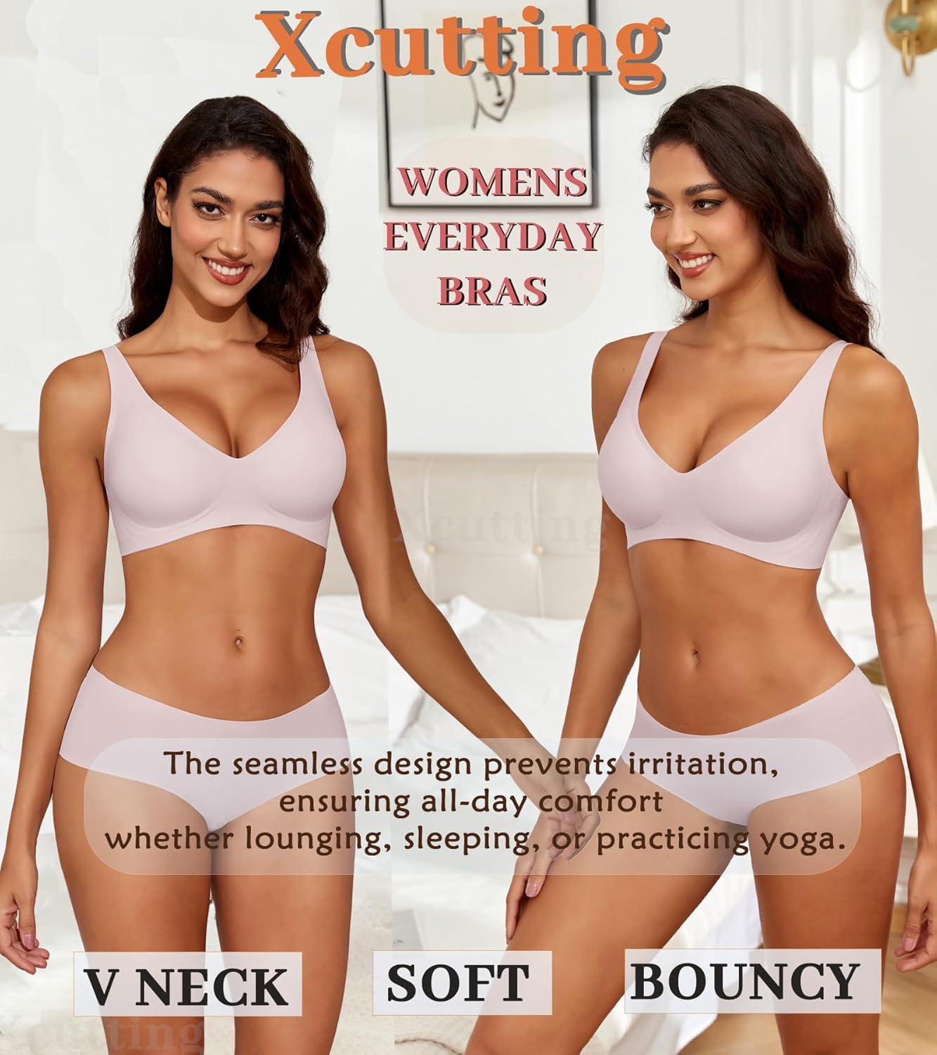 Bra for Women Wireless No Underwire Seamless Full Coverage Deep V Bralettes Everyday Comfortable Soft - Image 4