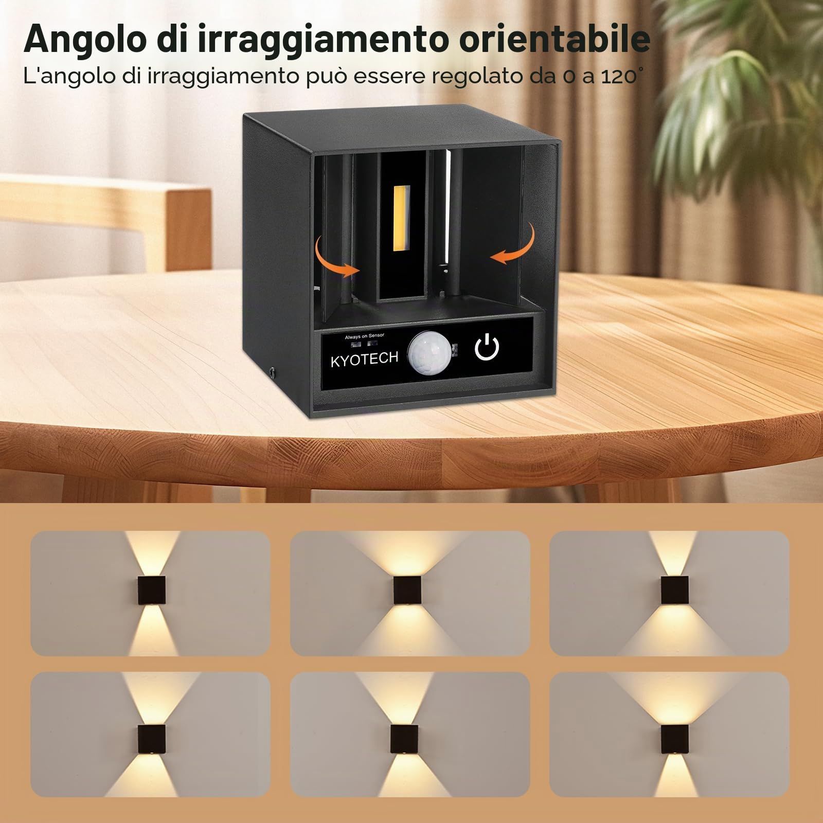 KYOTECH 2 Pezzi Applique da Parete Nero LED Lampada da Parete Interno/Esterno 12W IP65 Lmpermeabili 1320LM 3000K Bianco Caldo Angolo del Fascio Regolabile Quadrata Alluminio Lampada da Parete Esterna