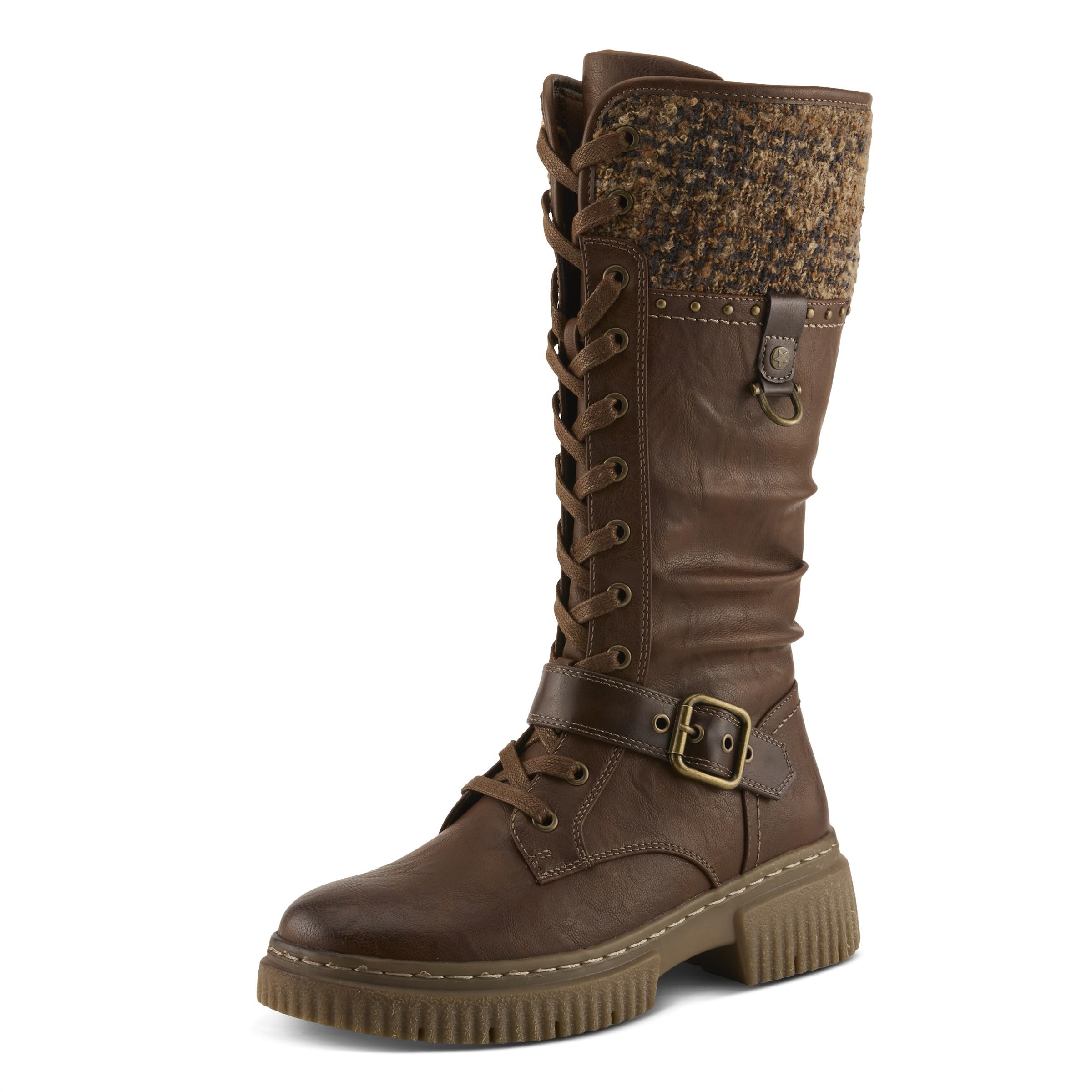 PATRIZIA NEDAT Womens Mid-Calf Boot Knit Cuff Lace-Up with Faux Fur Lining Lug Sole