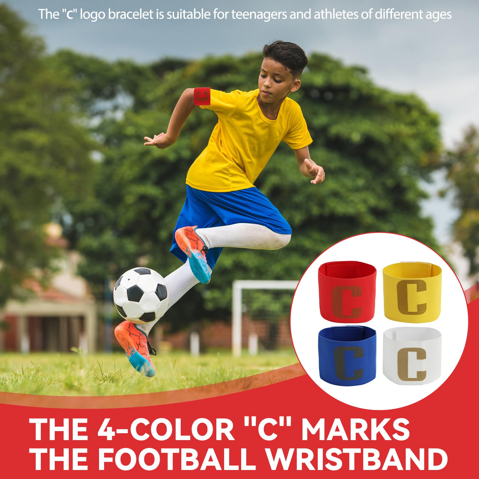 4 Fasce da Capitano per Bambini, da Calcio, Regolabili e Multicolore, Ideali per Calcio e Altri Sport di Squadra, Fasce Elastiche con Chiusura in Velcro