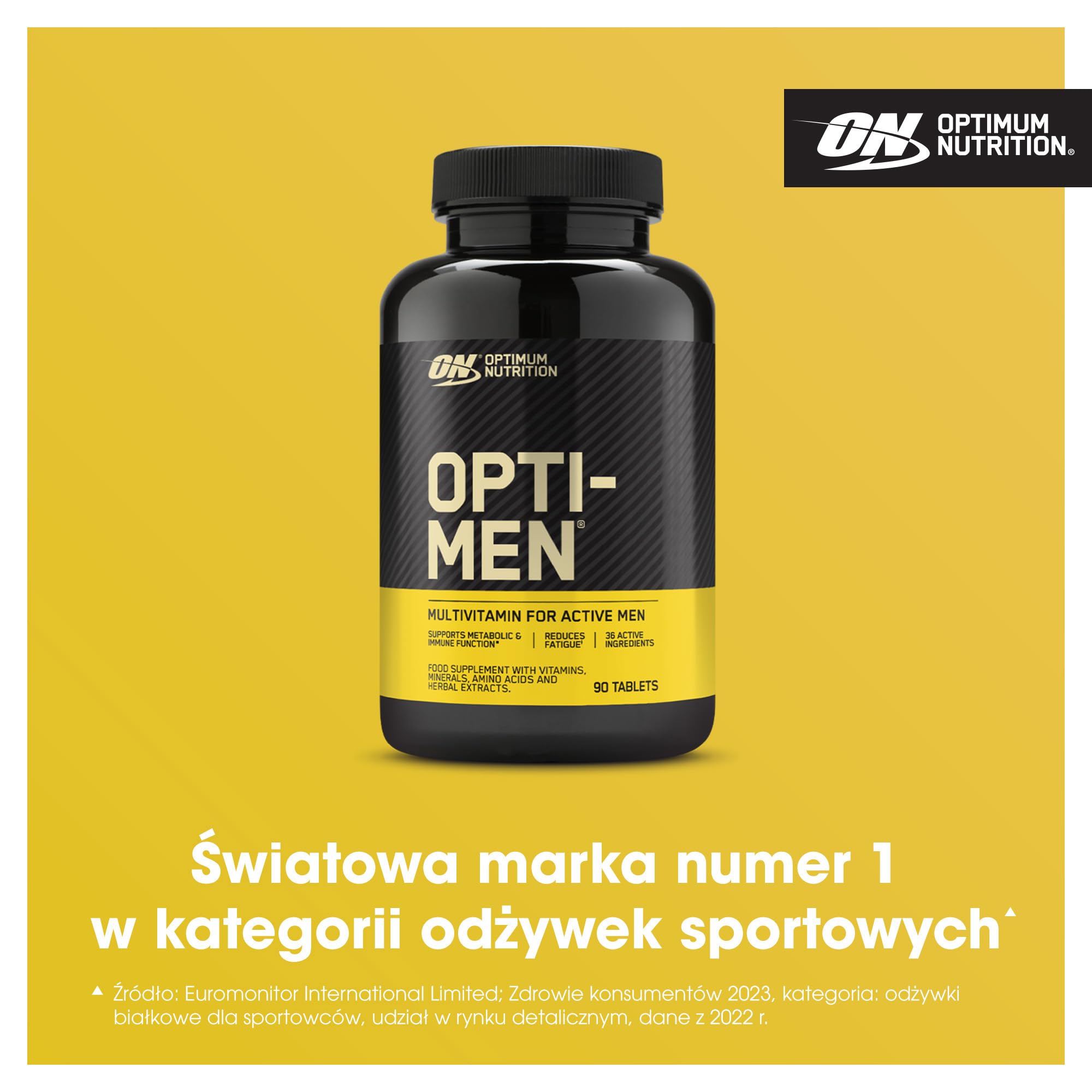 Opti-Men Multi-Vitamin Optimum Nutrition – suplement dla mężczyzn, zawiera witaminy D, C, B6 i aminokwasy, bez dodatków smakowych, 30 porcji, 90 kapsułek