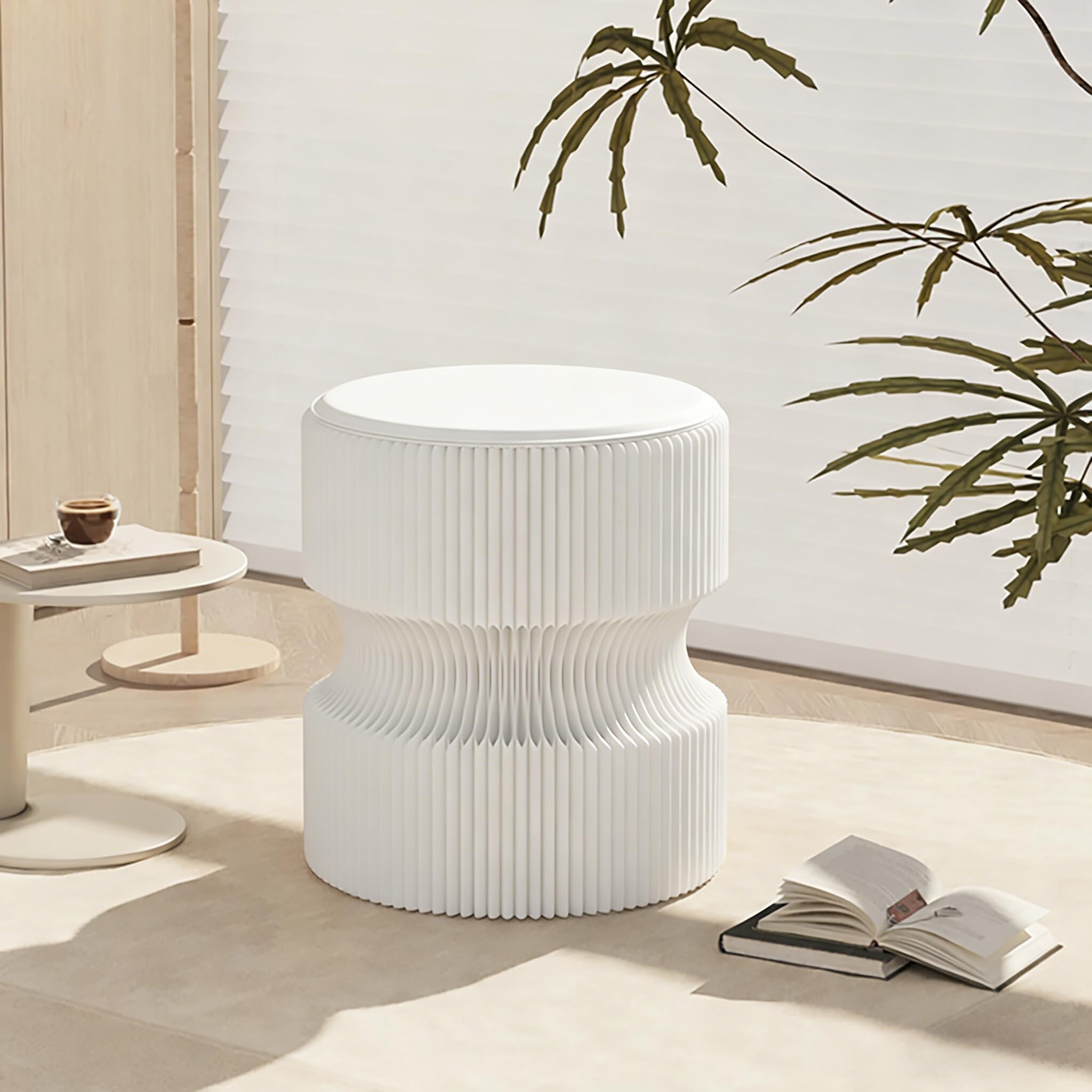 Generisch Tragbarer Klapphocker Faltbar Vielseitig Einsetzbar als Beistelltisch, Papier Displayständer Sockel oder Blumenhocker für Wohnzimmer, Schlafzimmer, Flur, Events(Weiß)