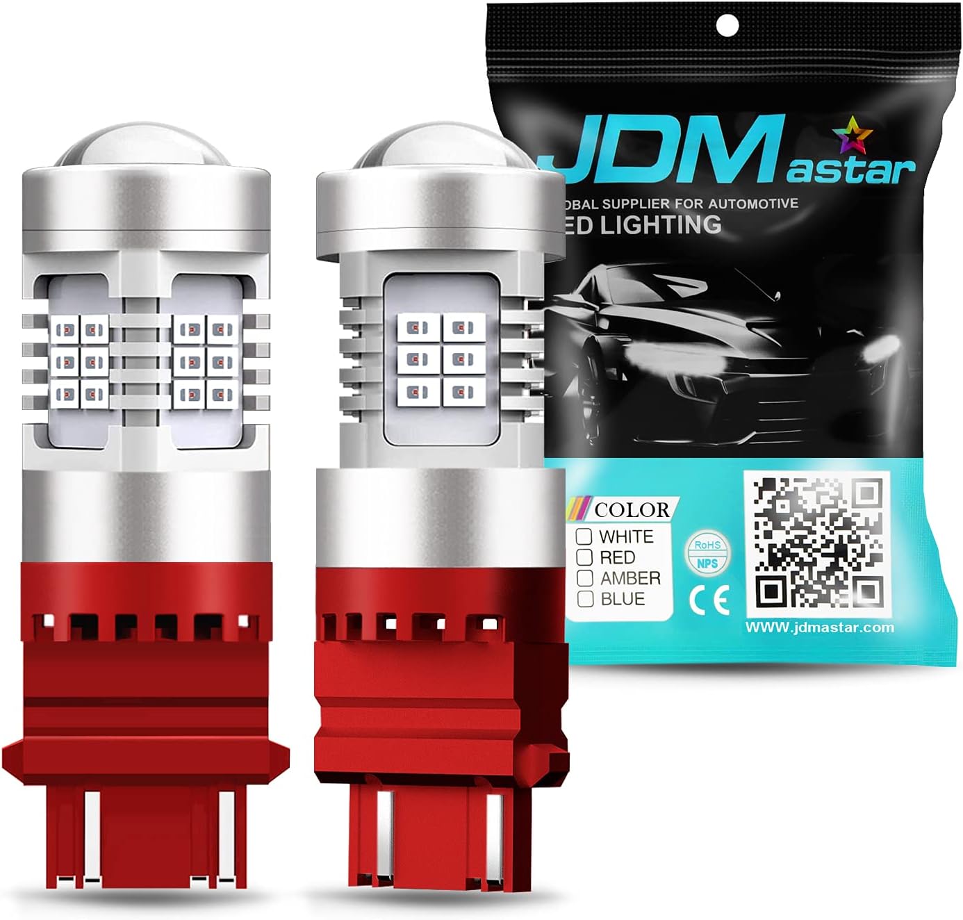 JDM ASTAR Extremely Bright PX Chipsets 3056 3156 3057 3157 LED Bulbs For Brake Light Tail lights, Brilliant Red